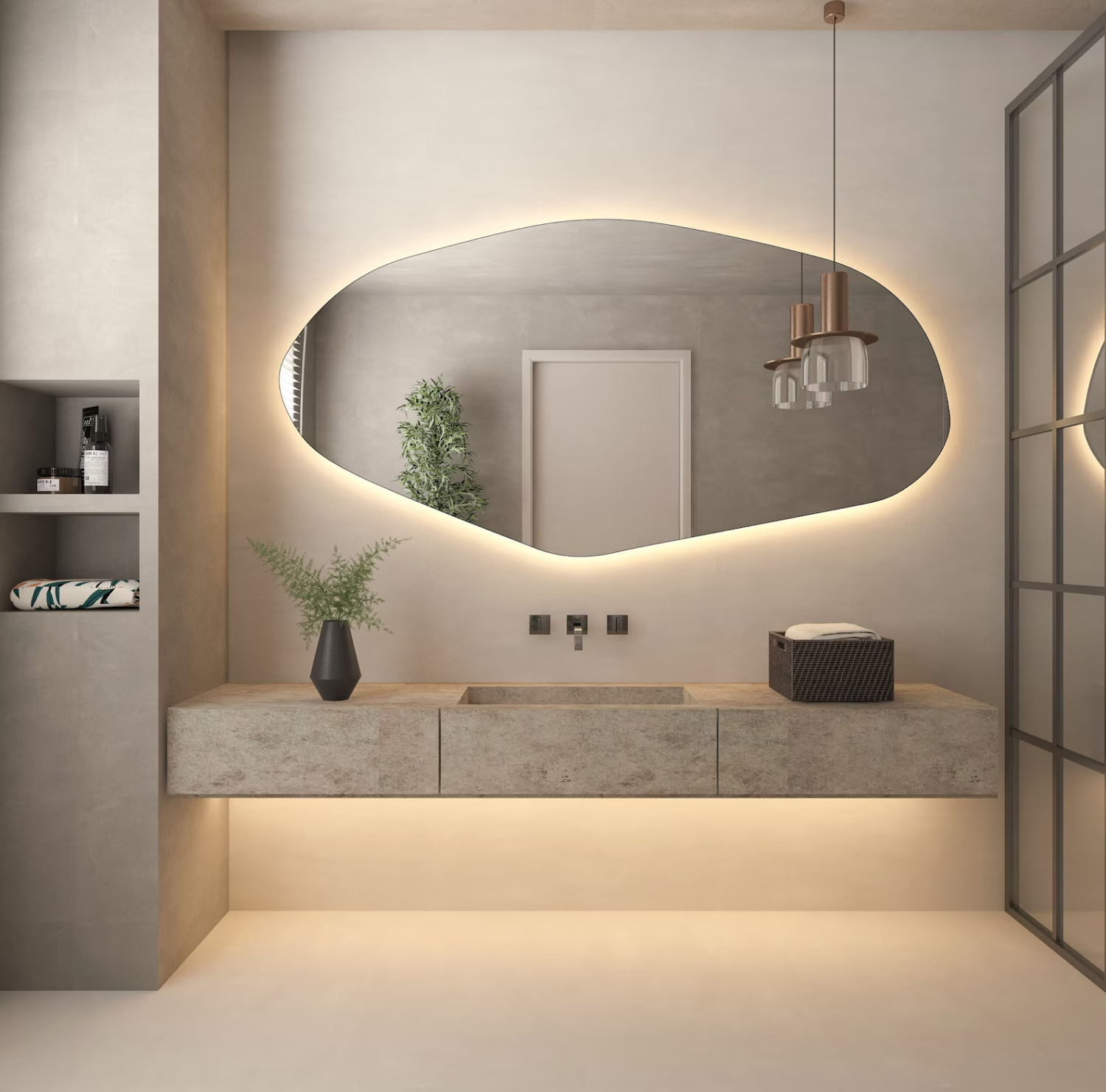 Sile Irregular Wall LED Mirror Asymmetrical Design Home Backlight Mirror Aesthetic Bathroom Mirror Unique Mirror