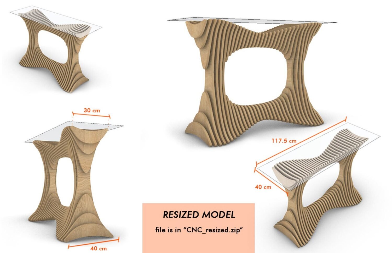 Parametric Wavy Wooden Furniture 18 - Table Design / CNC files for cutting