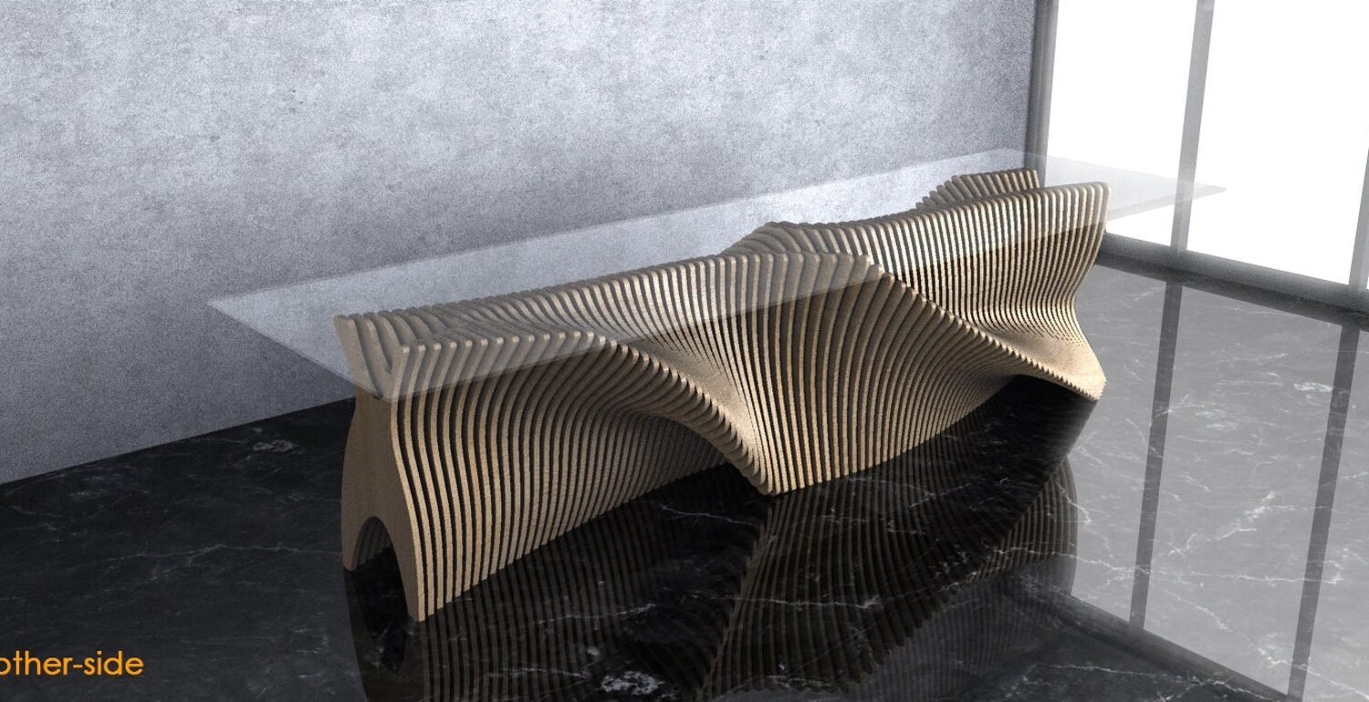 Parametric Wavy Wooden Furniture 31 - Dinner Table Design / CNC files for cutting