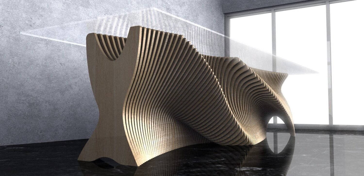 Parametric Wavy Wooden Furniture 31 - Dinner Table Design / CNC files for cutting