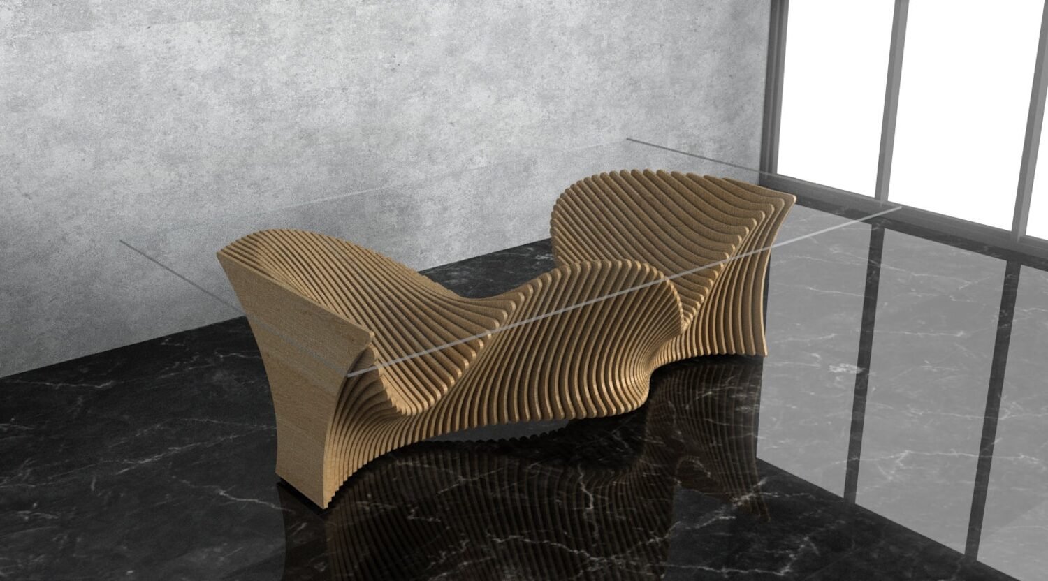 Parametric Wavy Wooden Furniture 41 - Dinner Table - / CNC files for cutting