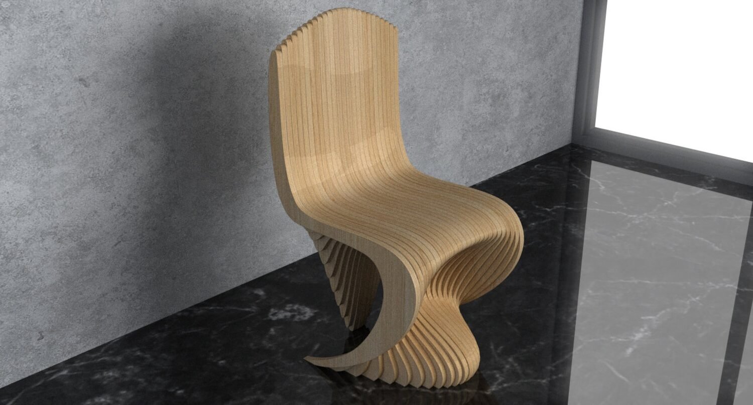 Parametric Wavy Wooden Furniture 45 - Chair Design / CNC files for cutting