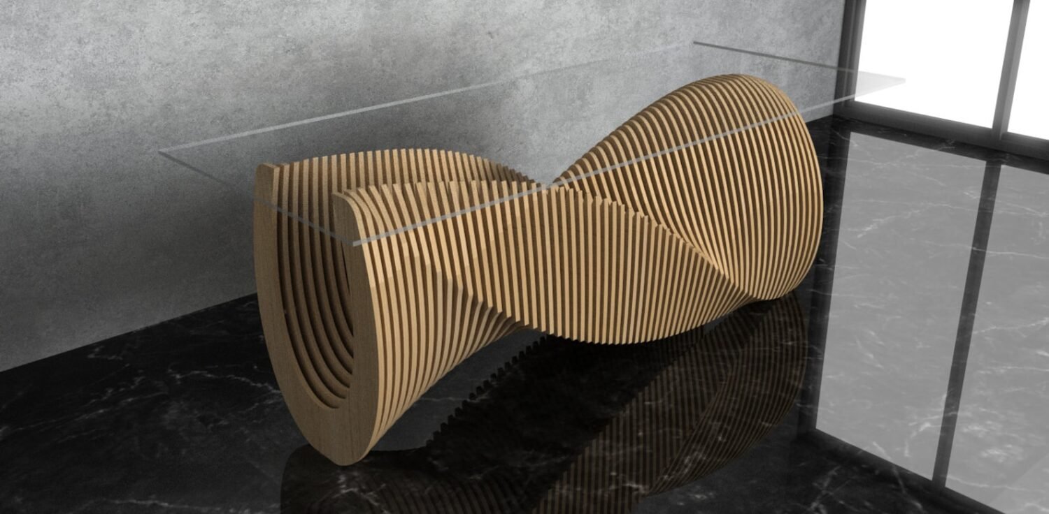 Parametric Wavy Wooden Furniture 46 - Dinner Table - / CNC files for cutting
