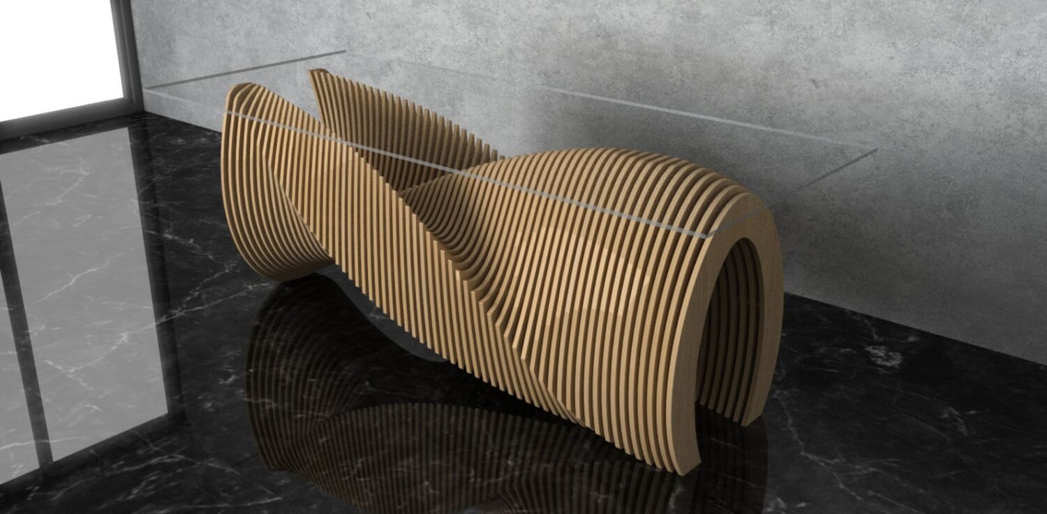 Parametric Wavy Wooden Furniture 46 - Dinner Table - / CNC files for cutting