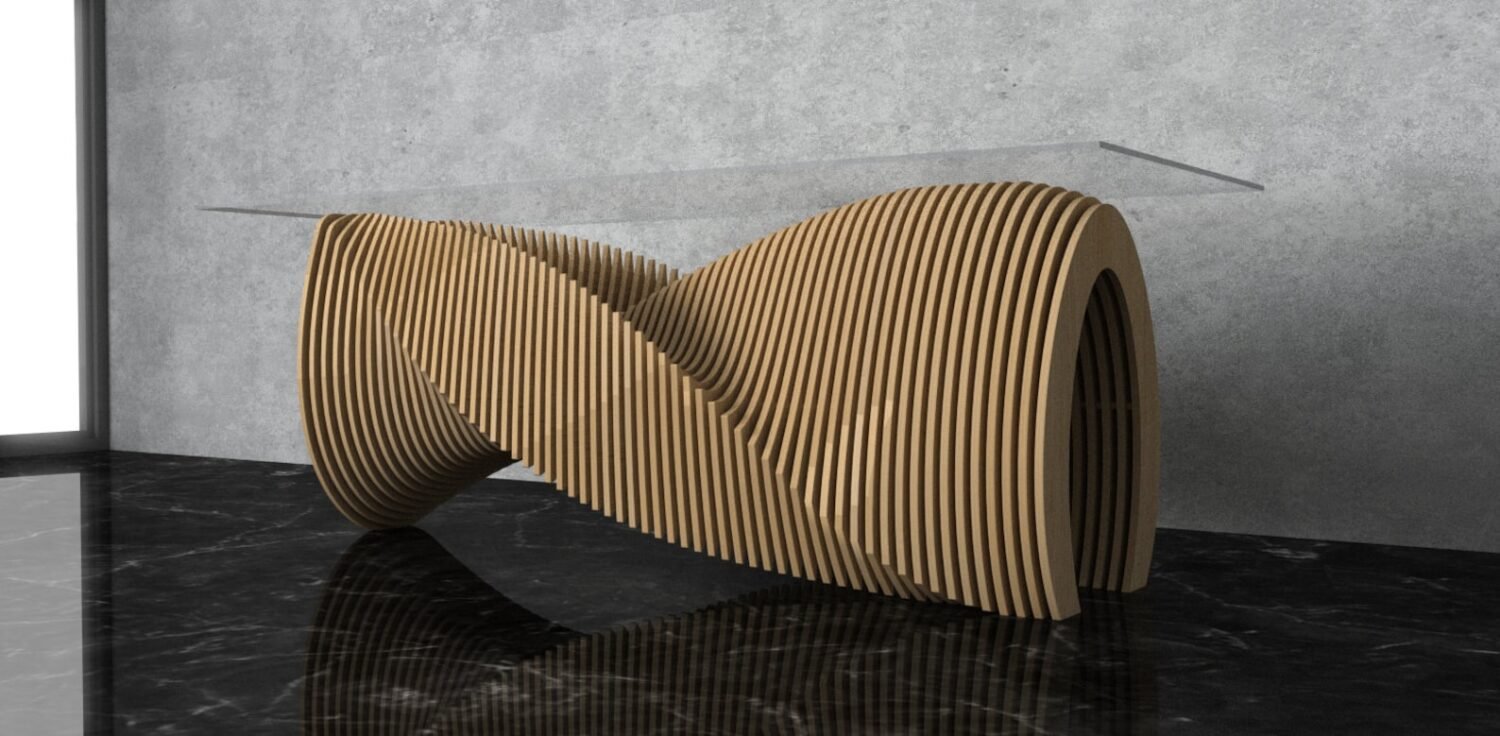 Parametric Wavy Wooden Furniture 46 - Dinner Table - / CNC files for cutting