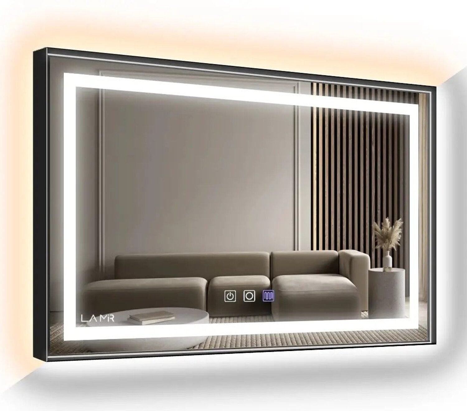 Modern LED Bathroom Mirror with Black Frame - Custom Hanging Smart Mirror Art for Your Wall with Dynamic Lighting and Antifogging