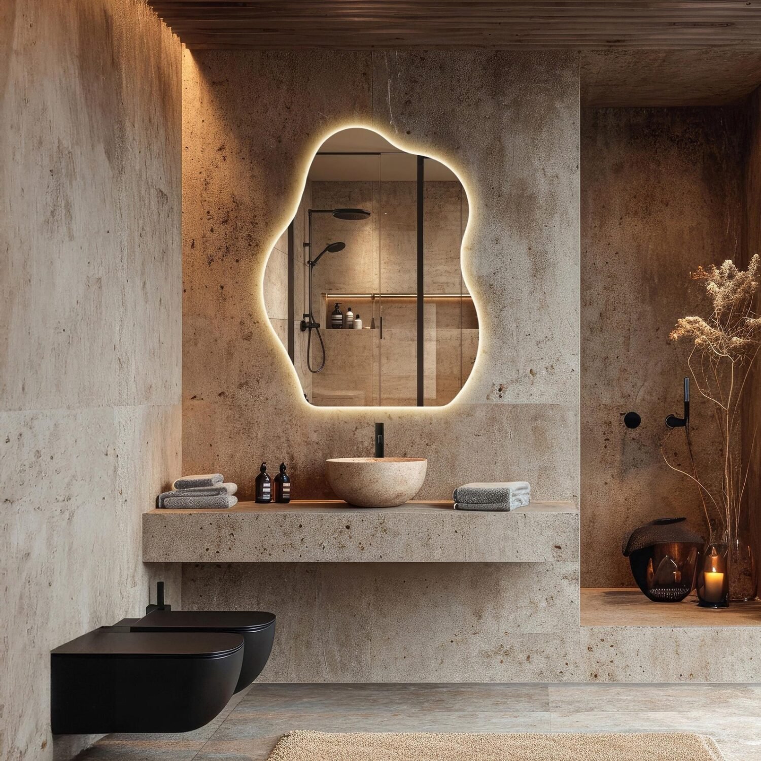 Wavy Led Bathroom Mirror, Irregular Lighted Mirror, Modern Vanity Wall Mirror, Backlit Mirror, Illuminated Mirror