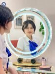 Vanity Mirror,Desktop makeup mirror with crystal LED frame,High-end crystal framed LED round mirror, crystal frame grinding for LED mirror