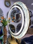 Vanity Mirror,Desktop makeup mirror with crystal LED frame,High-end crystal framed LED round mirror, crystal frame grinding for LED mirror
