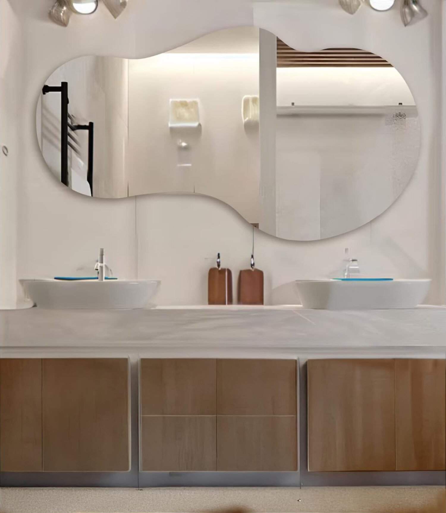 Asymmetrical Large Modern Hanging Led Mirror Irregular Tall Bathroom Mirror with Lights Modern Cool Lighted Frameless Led Illuminated Decor
