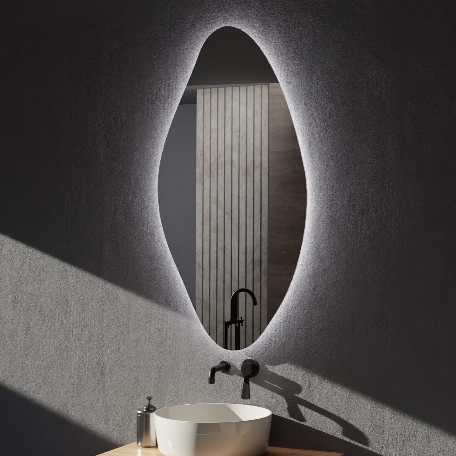 Galaxis Led Mirror - Asymmetrical Bathroom Washbasin & Full Length Touch Switch Decorative Mirror, Modern Home Accent