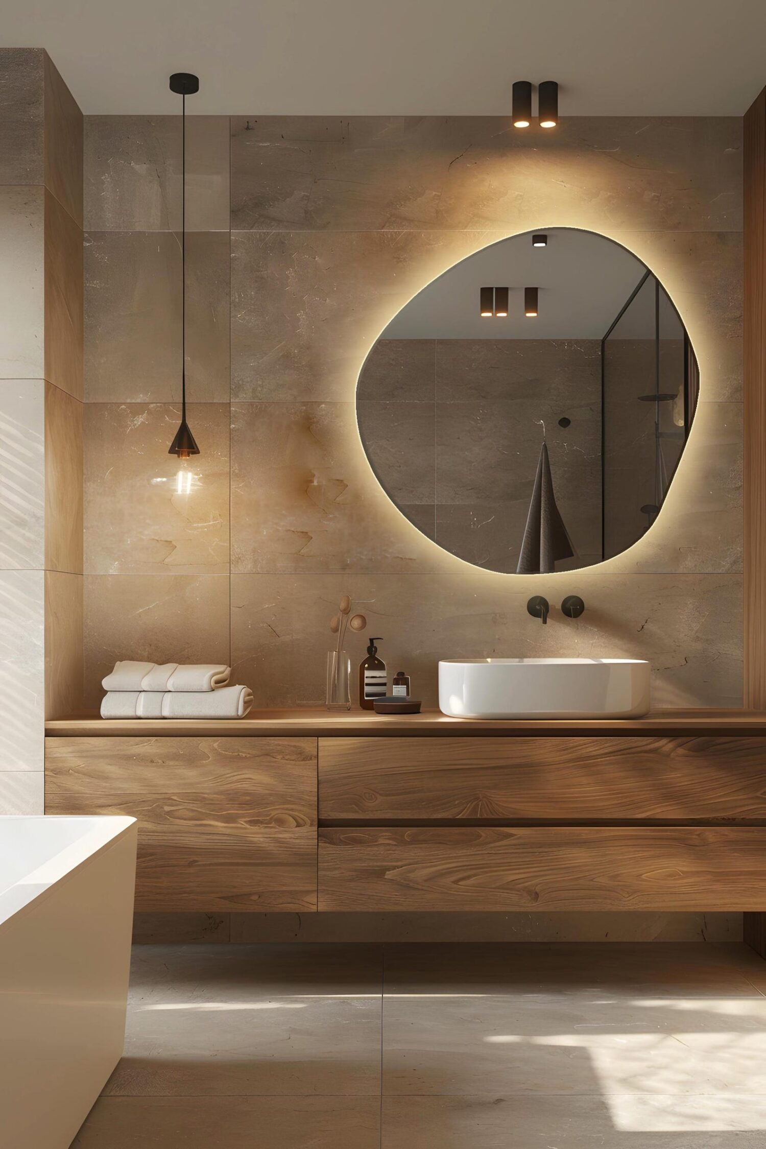 bathroom mirror with LED light - wall LED mirror - Led İrregular bathroom mirror - asymmetric mirror - modern mirror with LED backlight