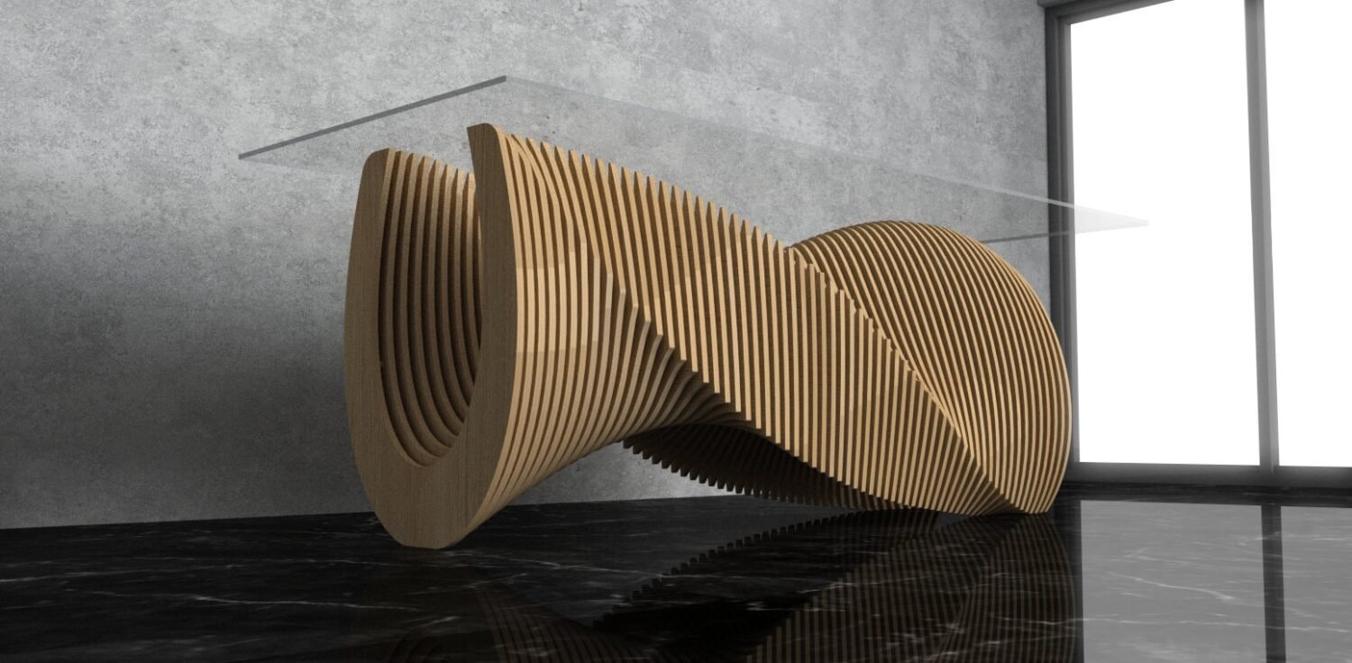Parametric Wavy Wooden Furniture 46 - Dinner Table - / CNC files for cutting