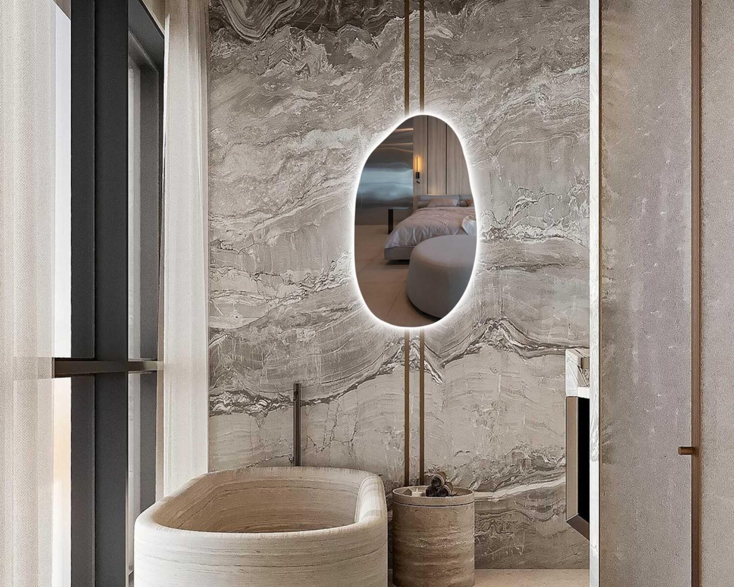 LED Mirror for Bathroom, Backlit Lighted Mirror, Vanity Mirror with Led Lights, Asymmetrical Lighting Mirror, Irregular Mirror for wall