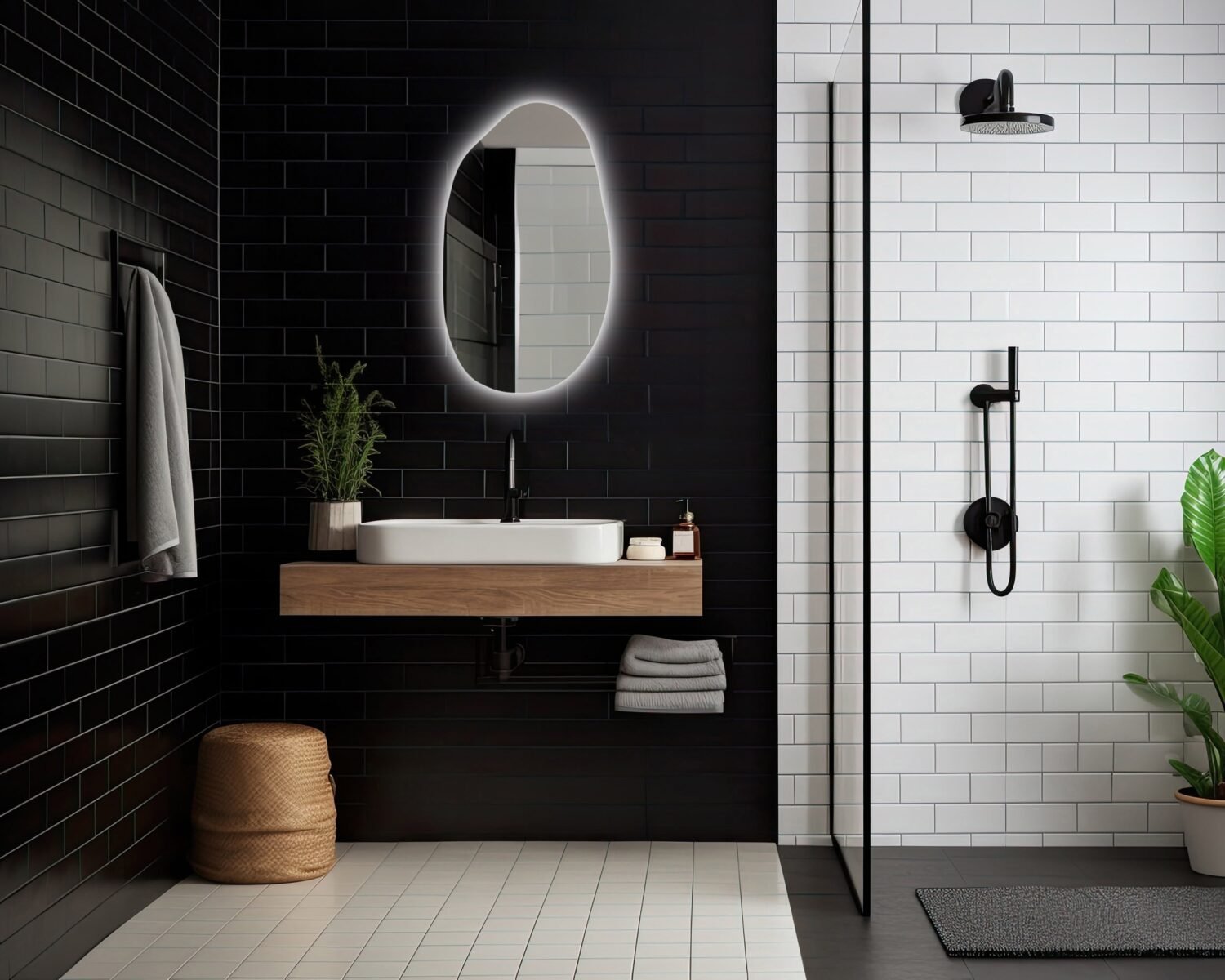 LED Mirror for Bathroom, Backlit Lighted Mirror, Vanity Mirror with Led Lights, Asymmetrical Lighting Mirror, Irregular Mirror for wall