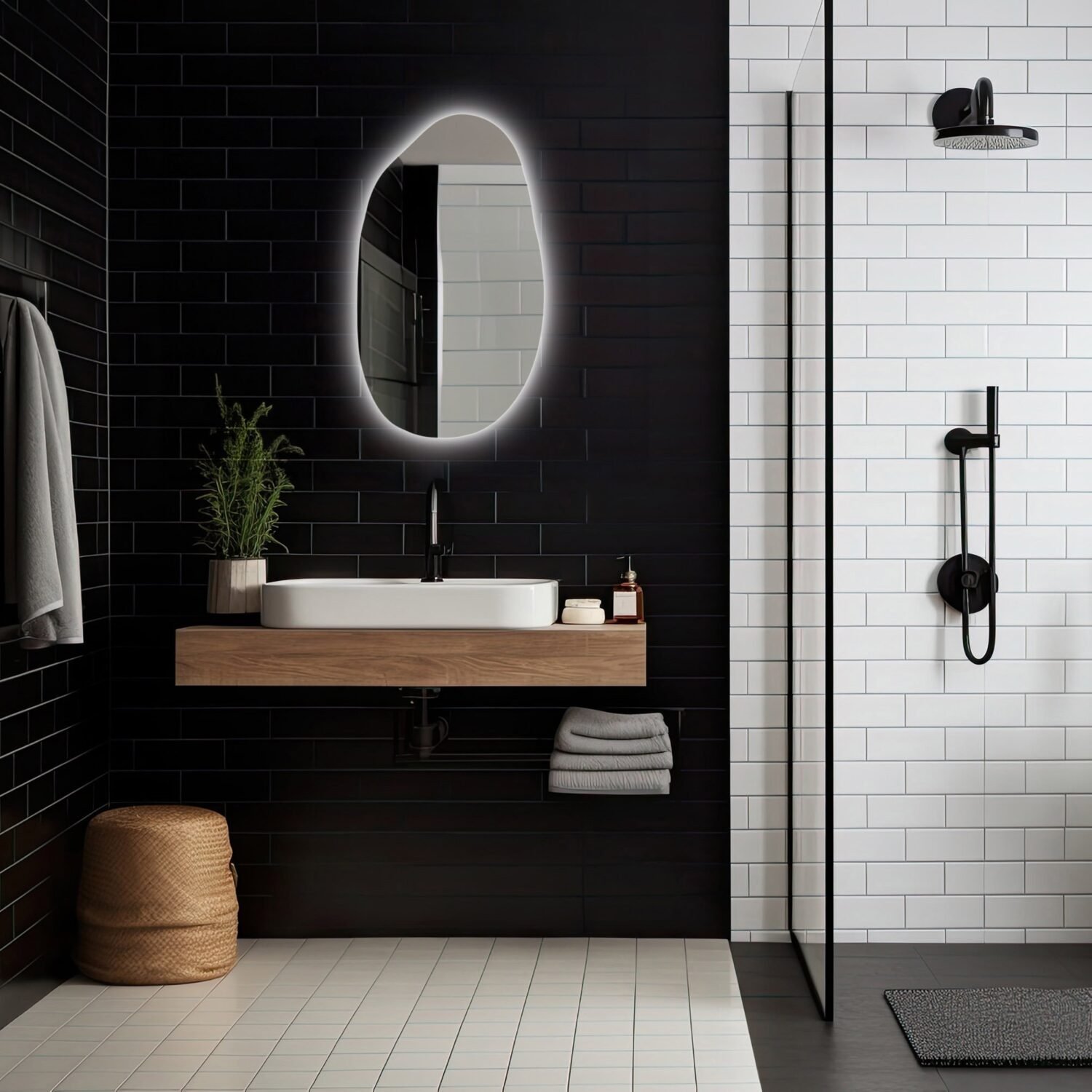 LED Mirror for Bathroom, Backlit Lighted Mirror, Vanity Mirror with Led Lights, Asymmetrical Lighting Mirror, Irregular Mirror for wall