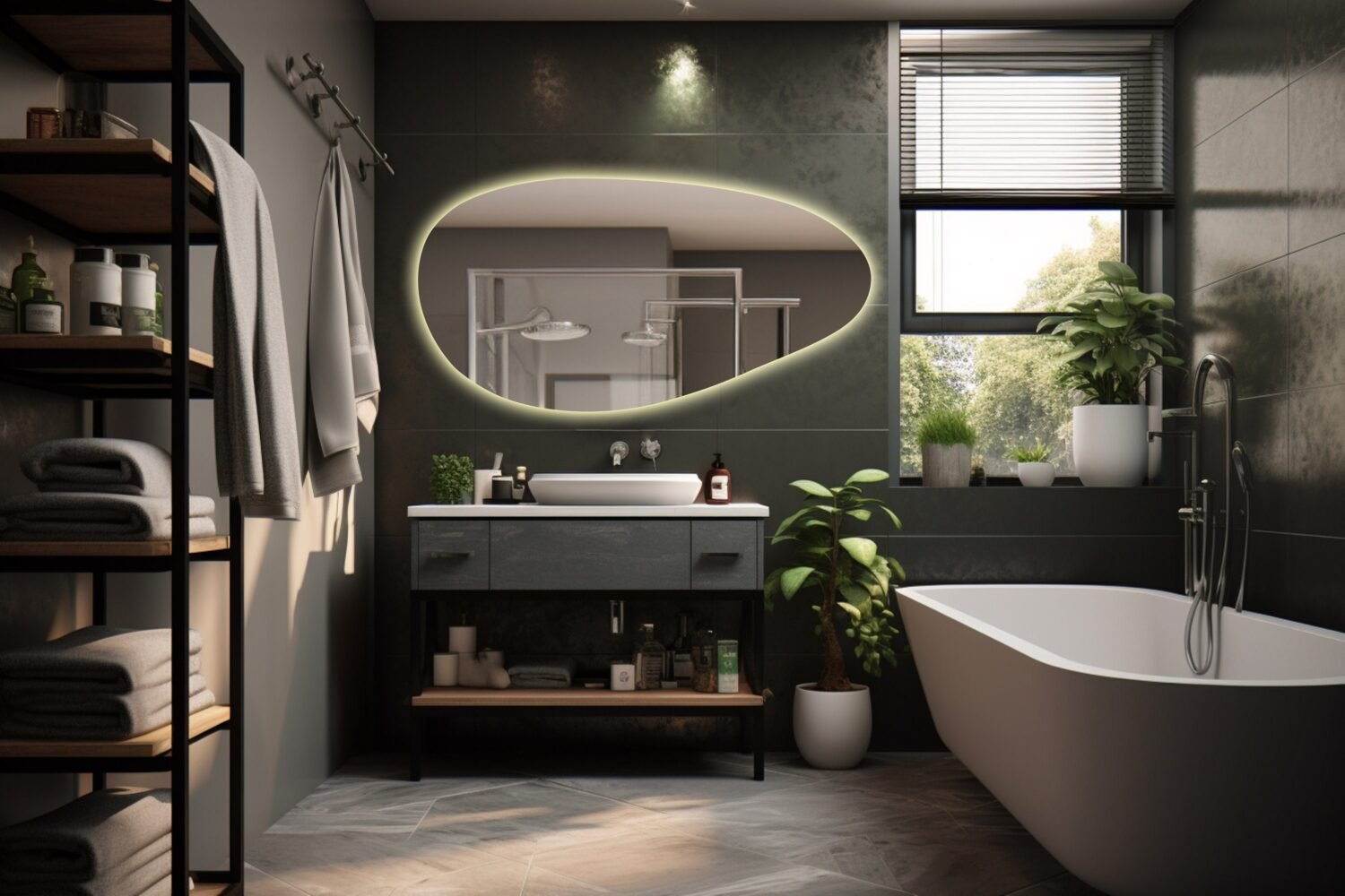 Full length LED illuminated bathroom mirror - backlit modern mirror - asymmetrical illuminated mirror - irregular mirror - aesthetic mirror