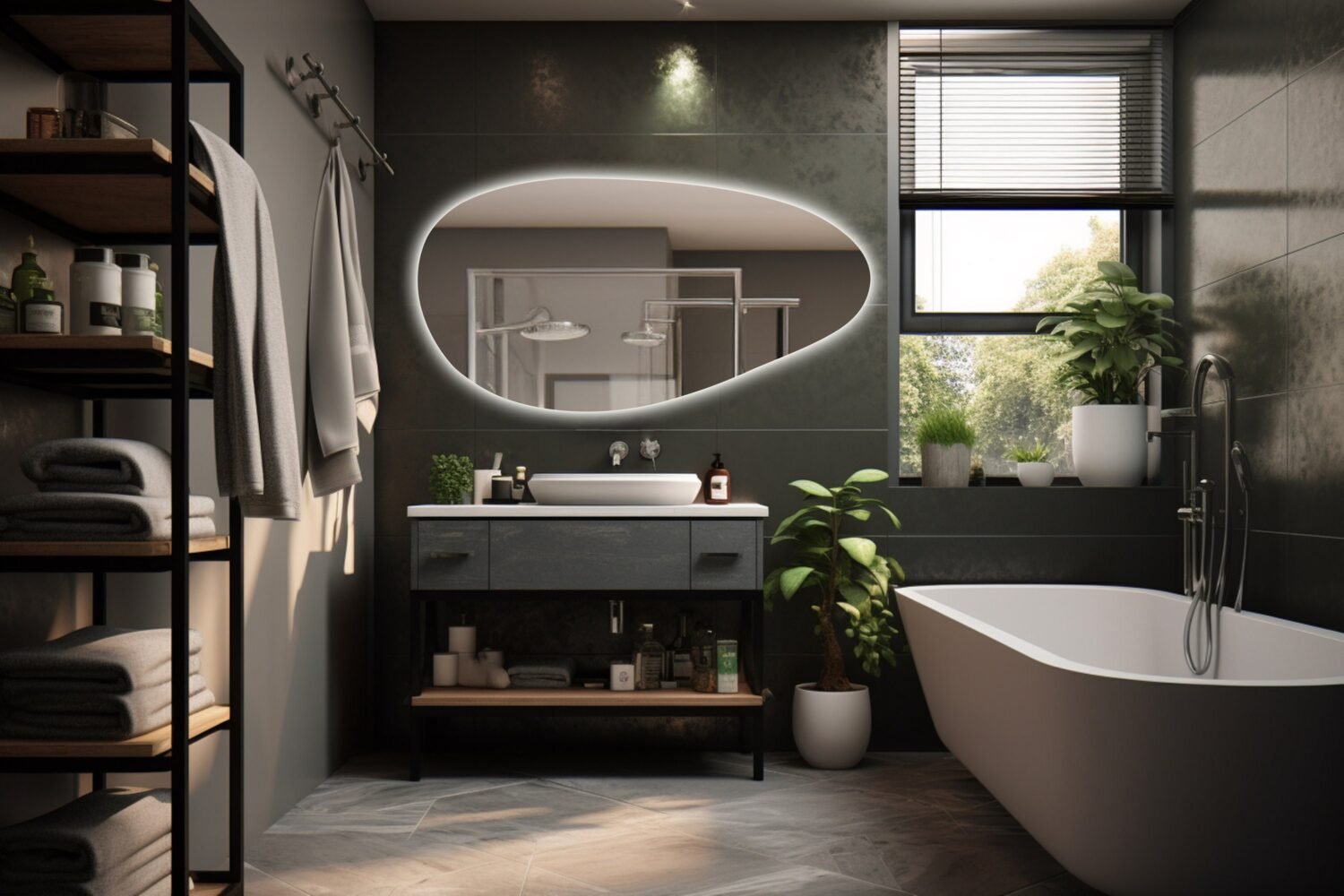 Full length LED illuminated bathroom mirror - backlit modern mirror - asymmetrical illuminated mirror - irregular mirror - aesthetic mirror