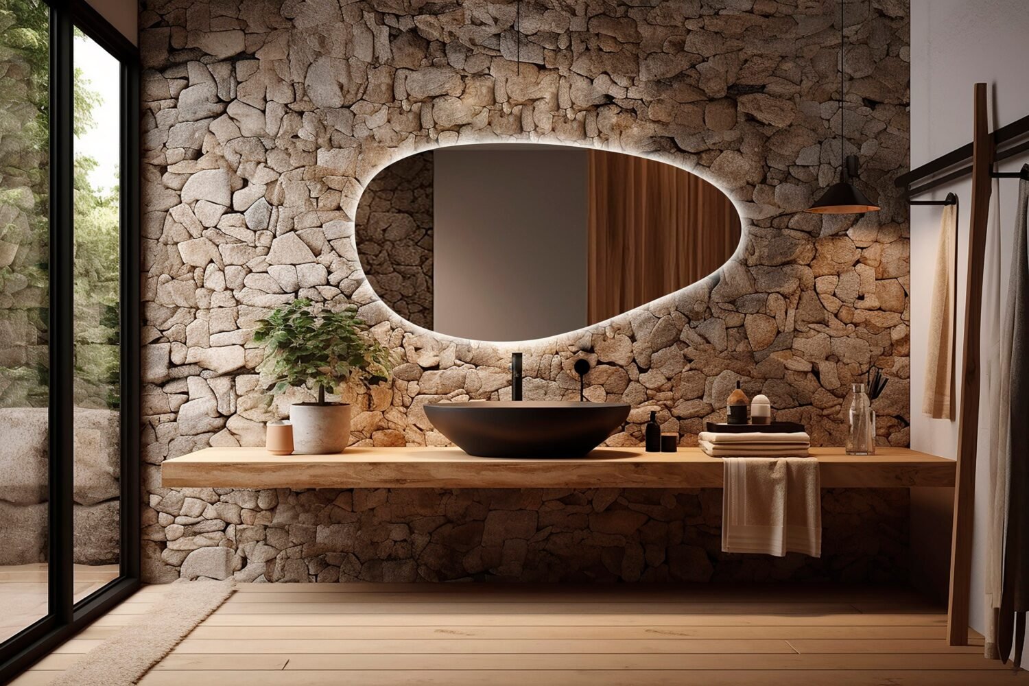Full length LED illuminated bathroom mirror - backlit modern mirror - asymmetrical illuminated mirror - irregular mirror - aesthetic mirror