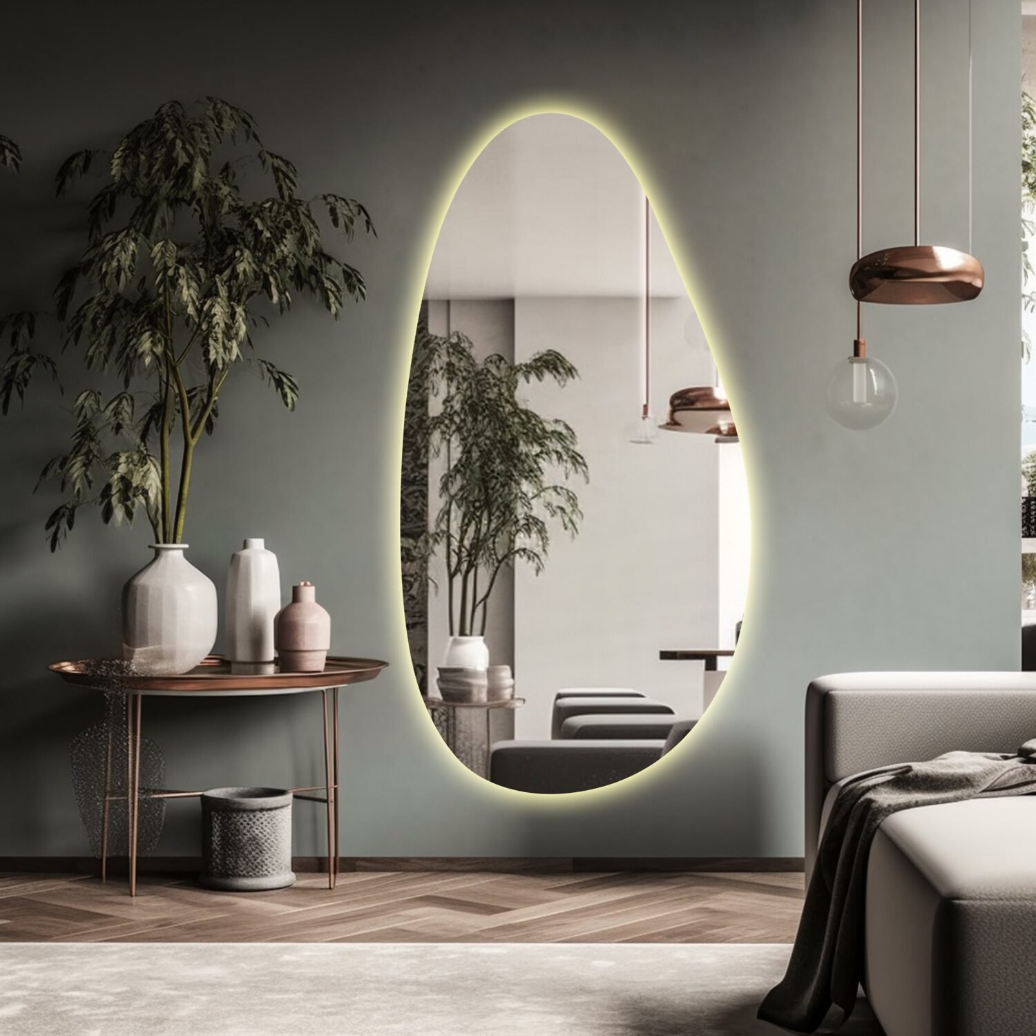 LED mirror for Bathroom - Touch Led Bathroom Assymetrical Mirror - Irregular Wall Lighted Led Mirror - Led Wall Hanging Decorative Mirror