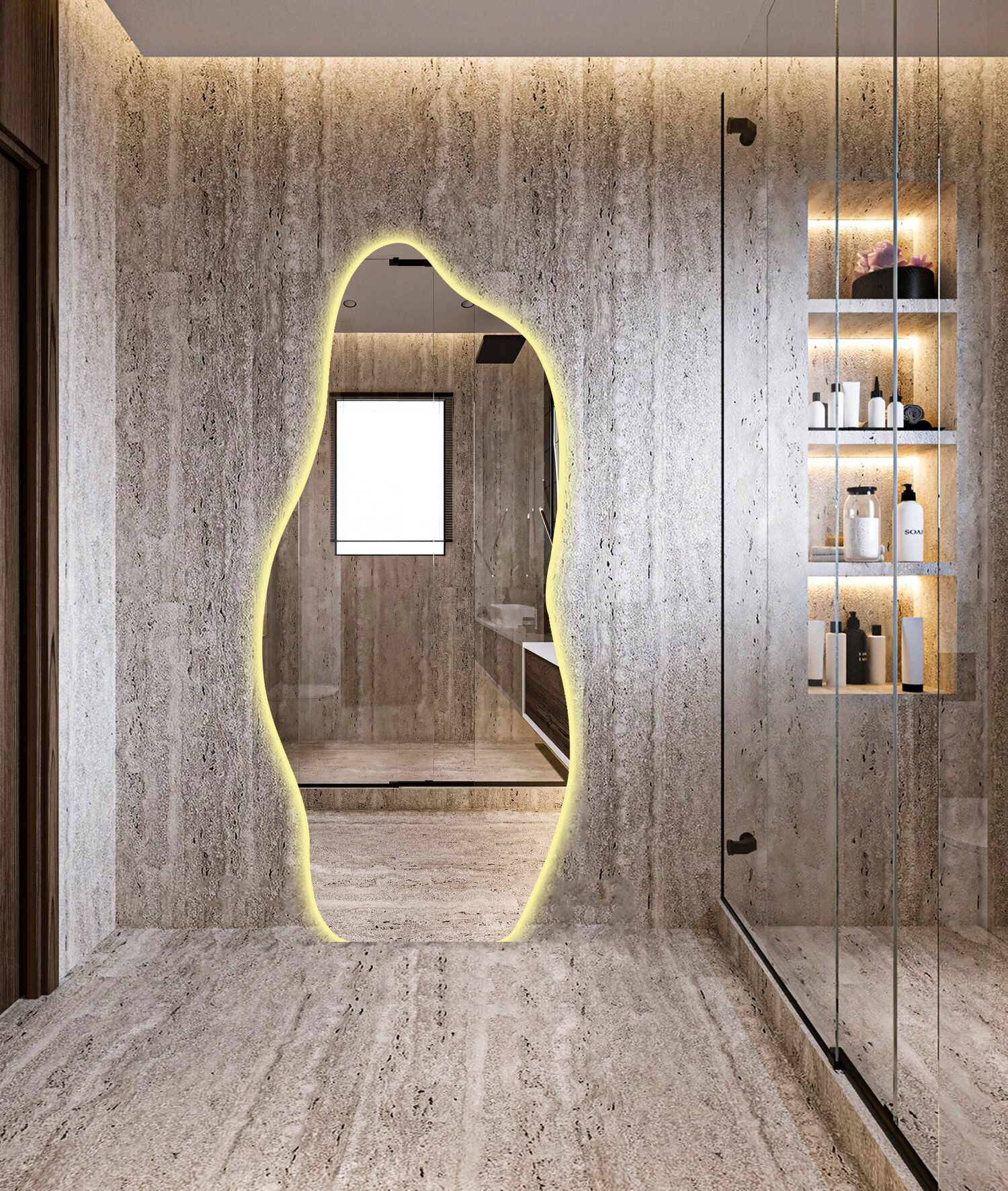 Lighted asymmetrical mirror / bathroom led mirror / mirror for living room - Vanity led mirror / wall light led / led irregular mirror