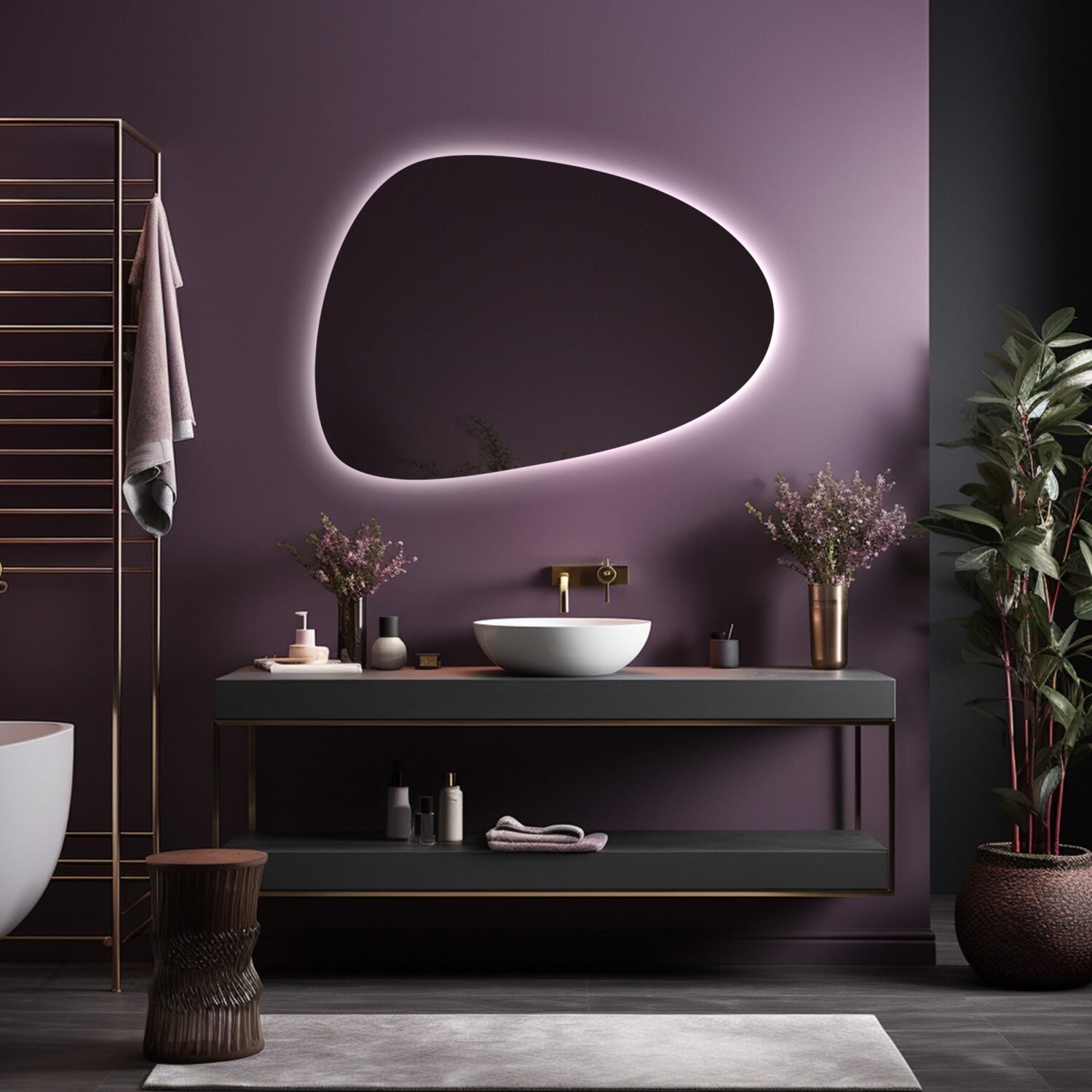 RGB LED MIRROR | Dimmable & Smartphone Control | Irregular Vanity Mirror | Large Wall Mirror with Lights | Modern Mirror |Backlit led Mirror