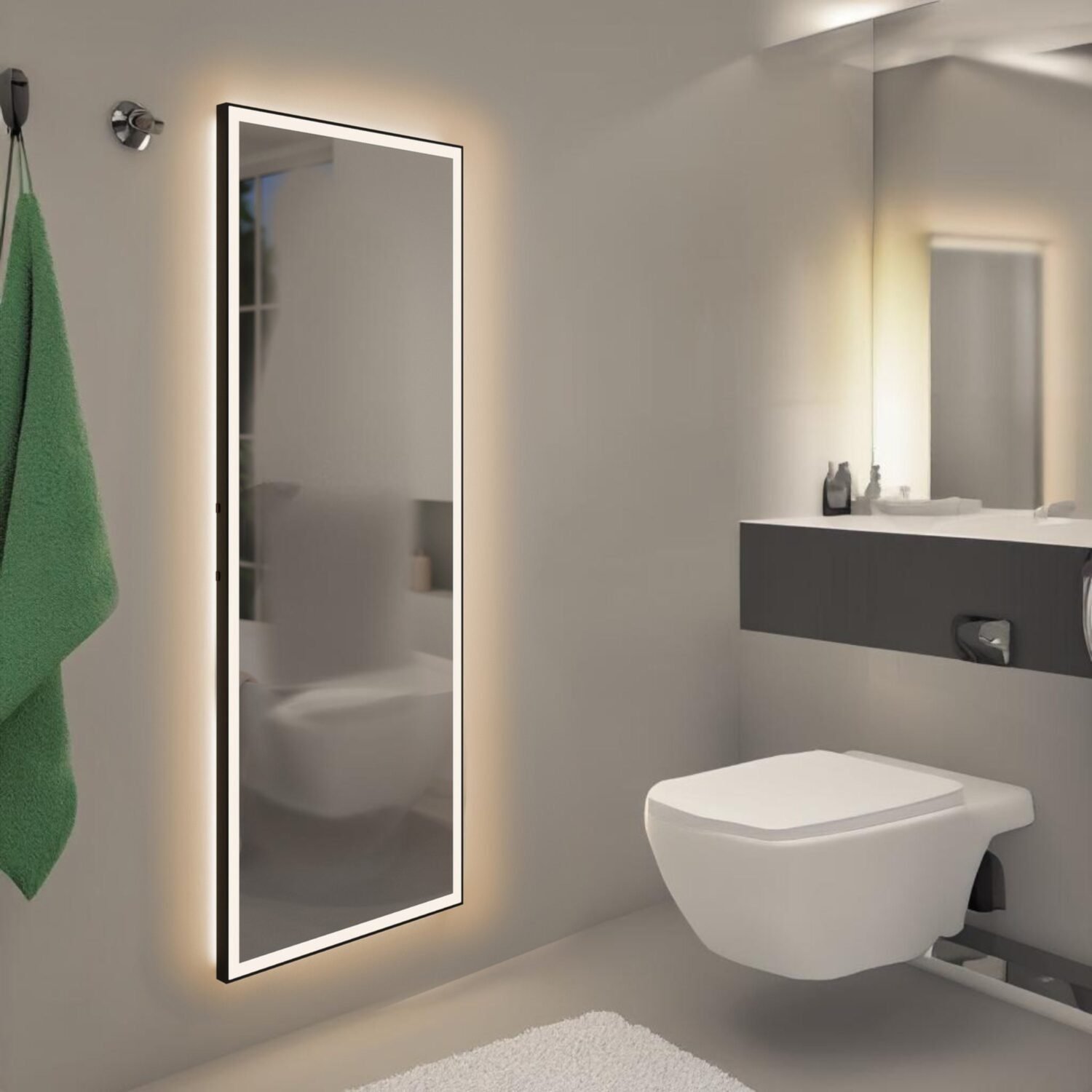 Frameless Rectangular Mirror, Minimalist mirror with additional functions, mirror with touch light switch, Personalized settings