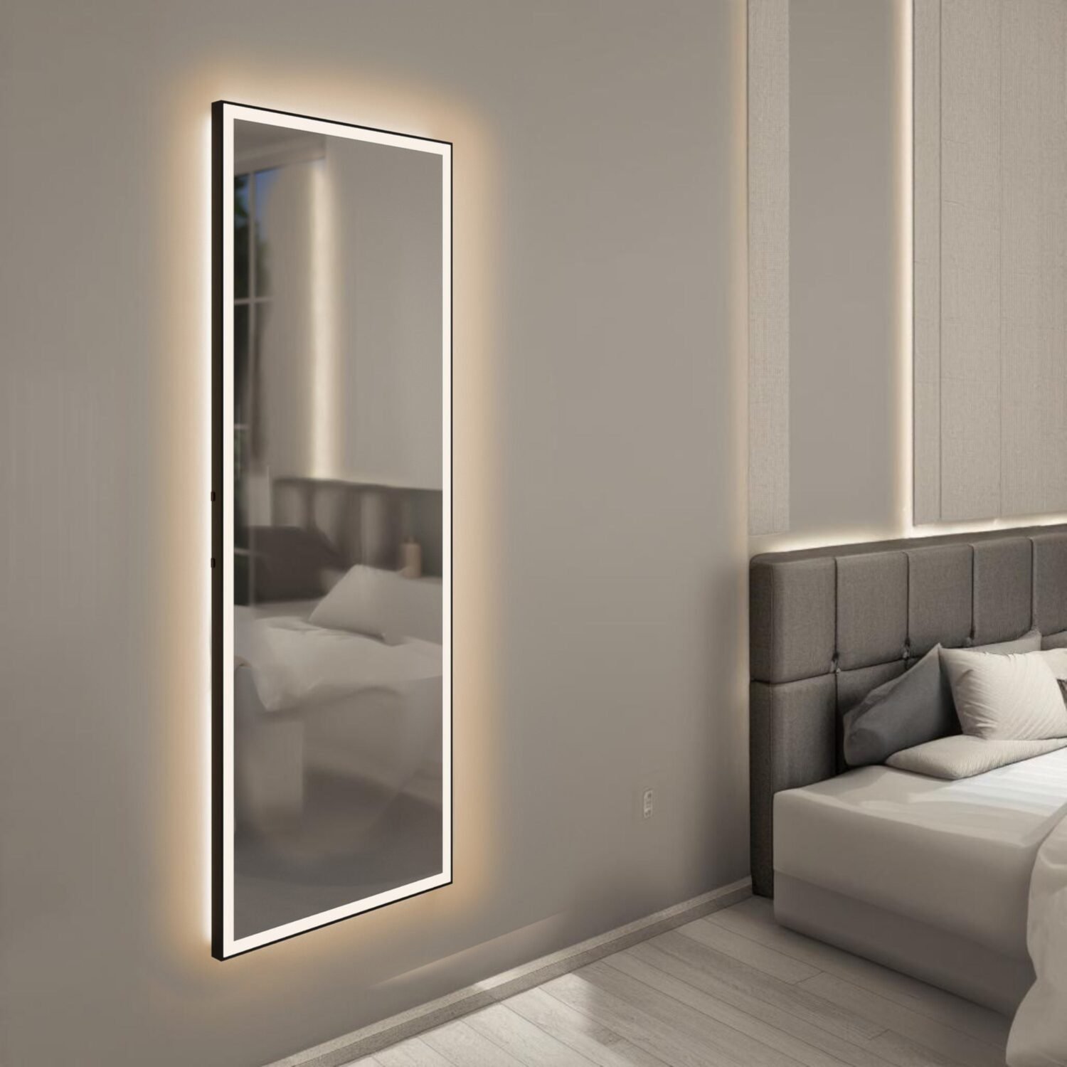 Frameless Rectangular Mirror, Minimalist mirror with additional functions, mirror with touch light switch, Personalized settings