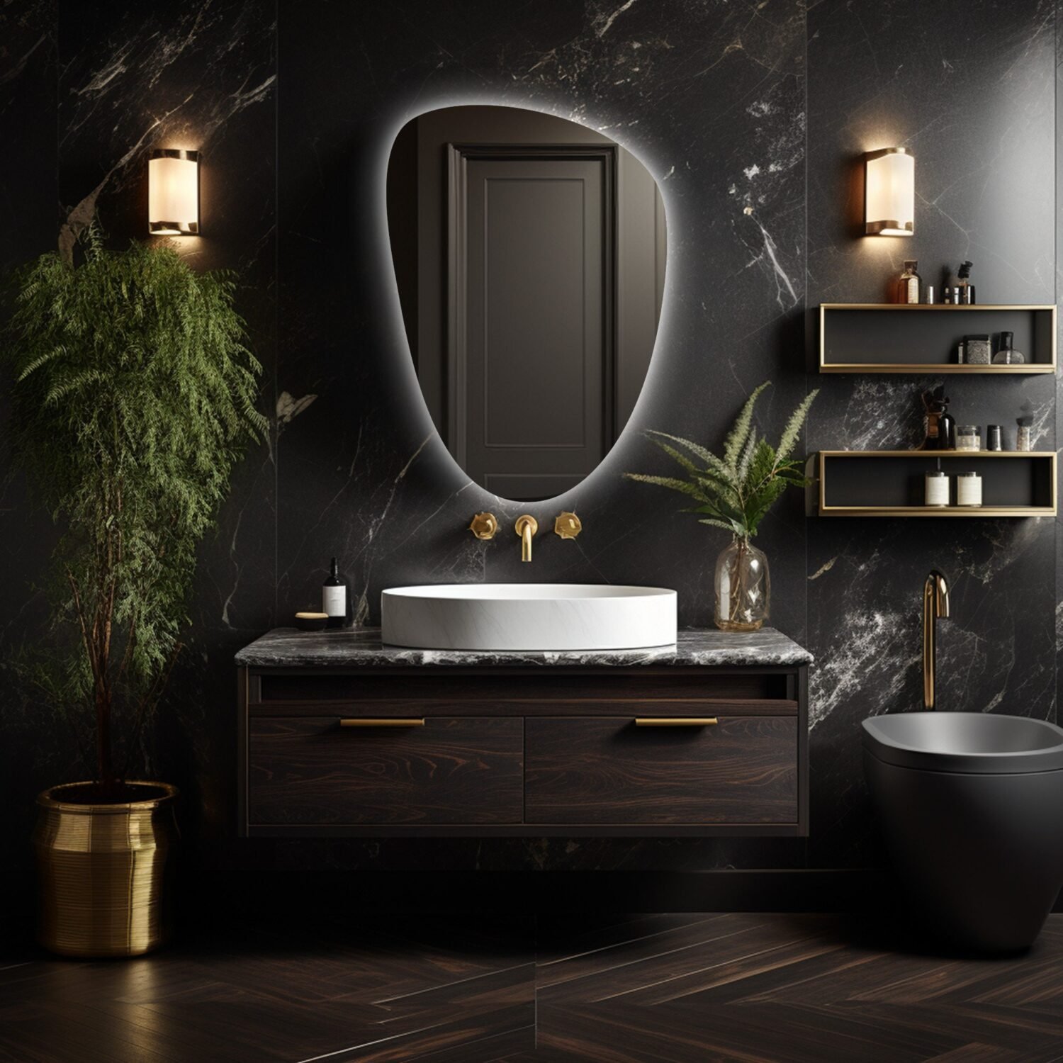 RGB LED MIRROR | Dimmable & Smartphone Control | Irregular Vanity Mirror | Large Wall Mirror with Lights | Modern Mirror |Backlit led Mirror