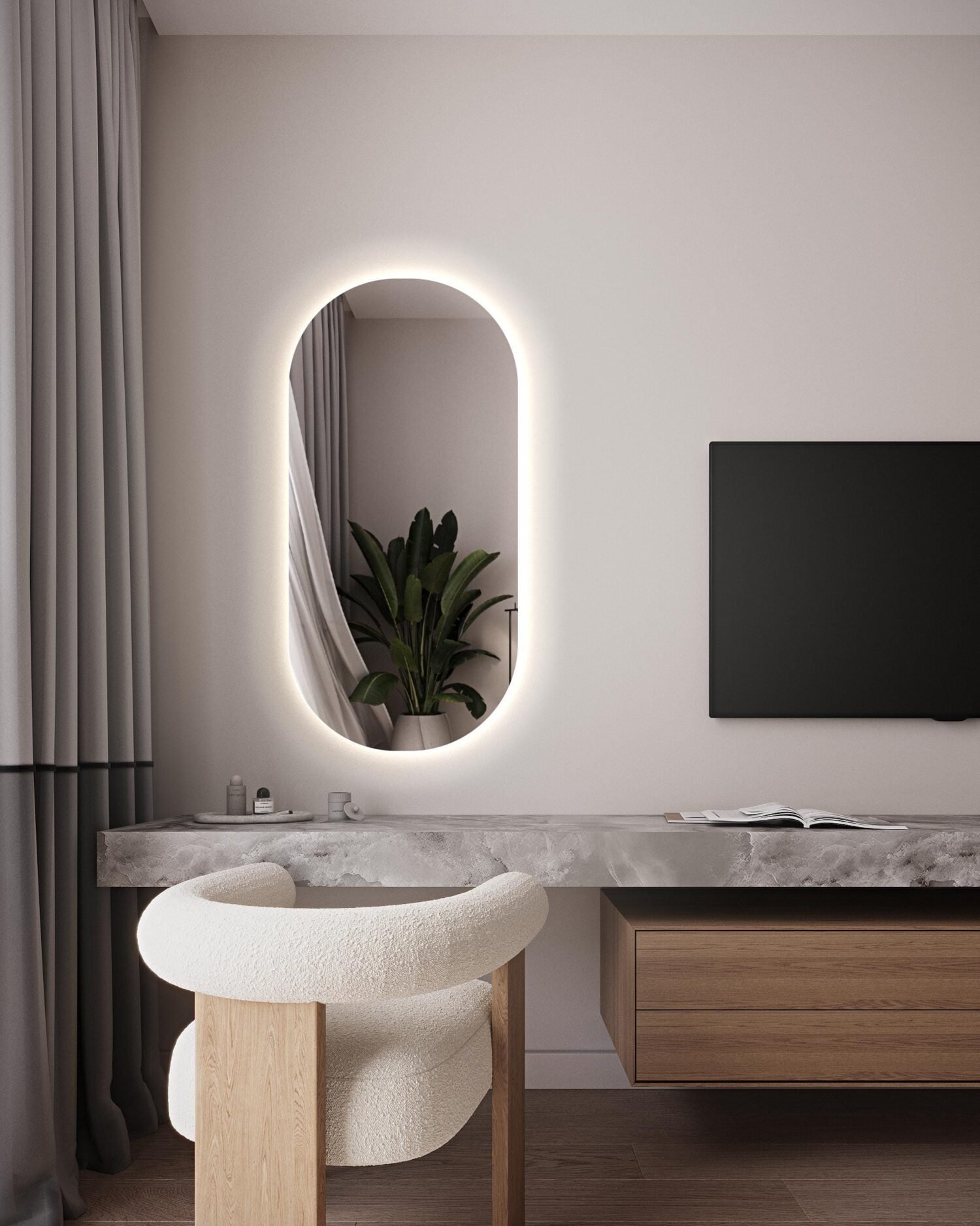 Oval Mirror LED, Mirror for Bathroom Bedroom, Aesthetic Irregular Decorative Mirror, Asymmetrical Mirror, Vanity Mirror, Makeup Mirror