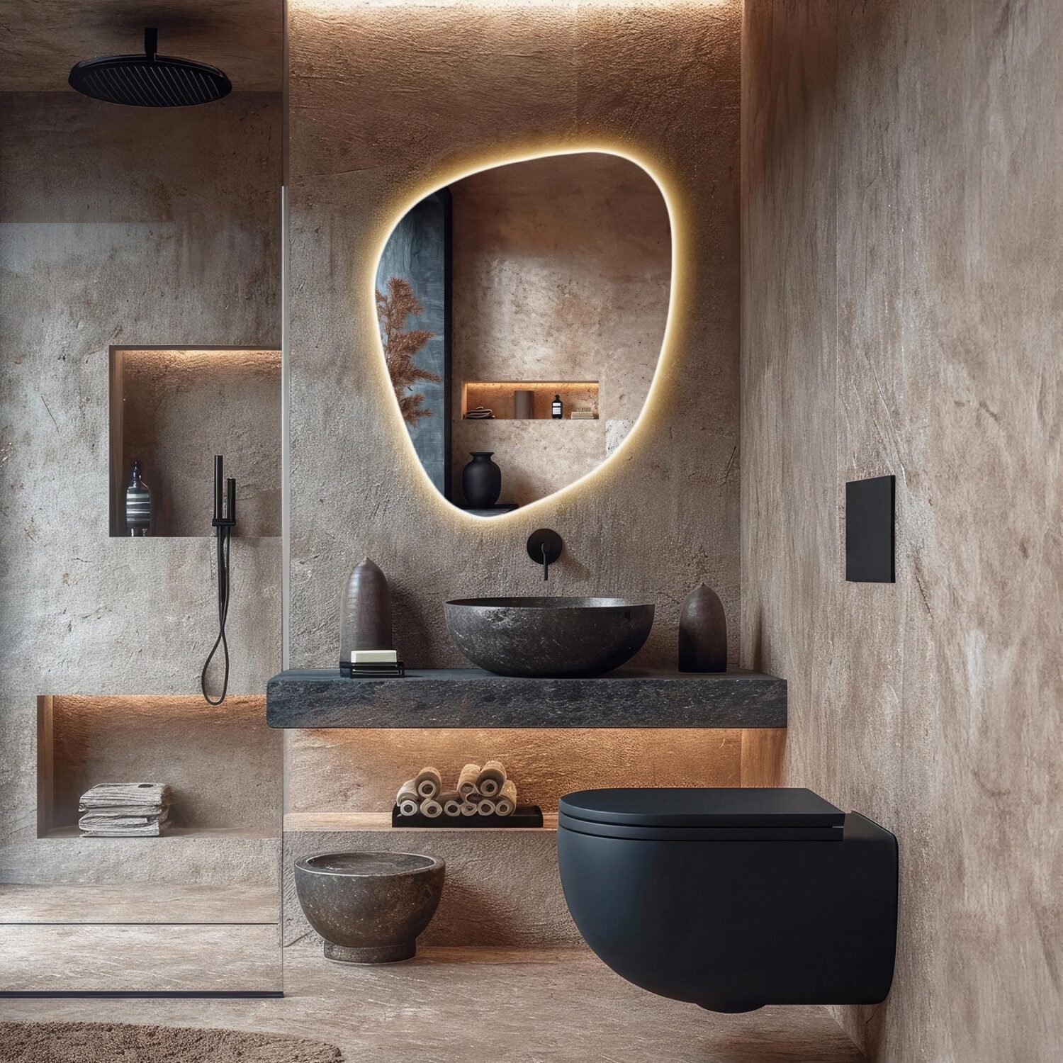 Designer Asymmetrical LED Mirror, Modern Bathroom Vanity Mirror with Lights