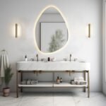 Asymmetrical LED Mirror, Modern Hanging Mirror for Bathroom, LED Illuminated Wall Mirror, Aesthetic Decorative Mirror, LED Bathroom Mirror