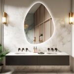 Asymmetrical LED Mirror, Modern Hanging Mirror for Bathroom, LED Illuminated Wall Mirror, Aesthetic Decorative Mirror, LED Bathroom Mirror