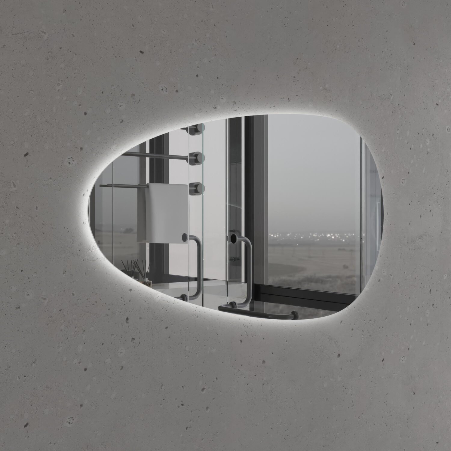 Asymmetrical,Bathroom, Washbasin Mirror, Led, Decorative Mirror, Led Mirror, Mirror,Touch Led , Touch Switch
