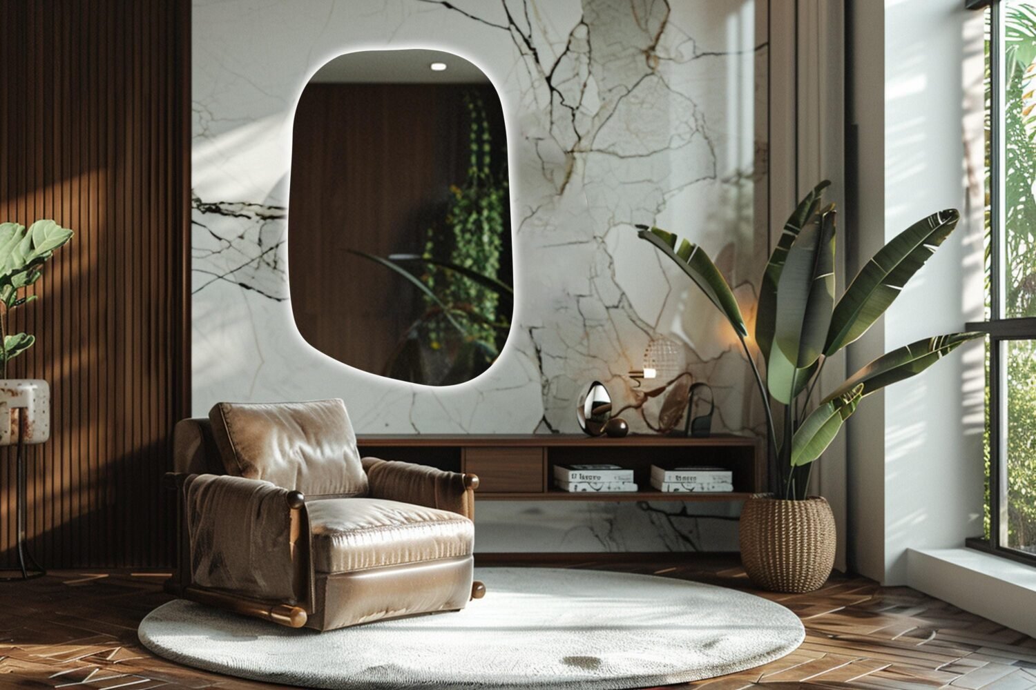 Modern Asymmetrical Led Mirror, Irregular Illuminated Bedroom Mirror, Aesthetic Mirror, Led Bathroom Decor, Elegant Housewarming Gift
