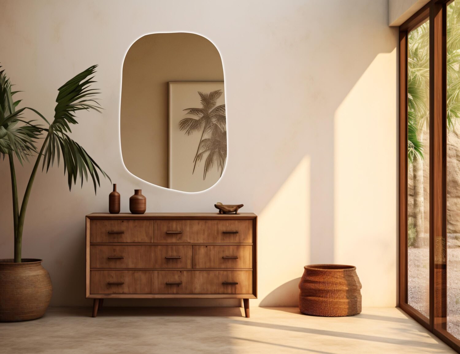 Modern Asymmetrical Led Mirror, Irregular Illuminated Bedroom Mirror, Aesthetic Mirror, Led Bathroom Decor, Elegant Housewarming Gift