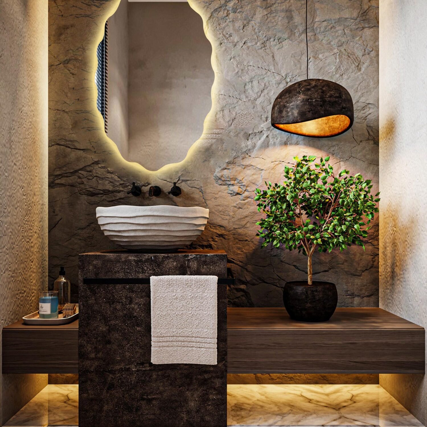 Oval Asymmetrical Led Mirror for Bathroom, Modern Decorative Mirror, Illuminated Modern Bathroom Mirror, Aesthetic Wall Mirror,Light Mirror