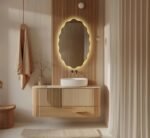 Oval Asymmetrical Led Mirror for Bathroom, Modern Decorative Mirror, Illuminated Modern Bathroom Mirror, Aesthetic Wall Mirror,Light Mirror