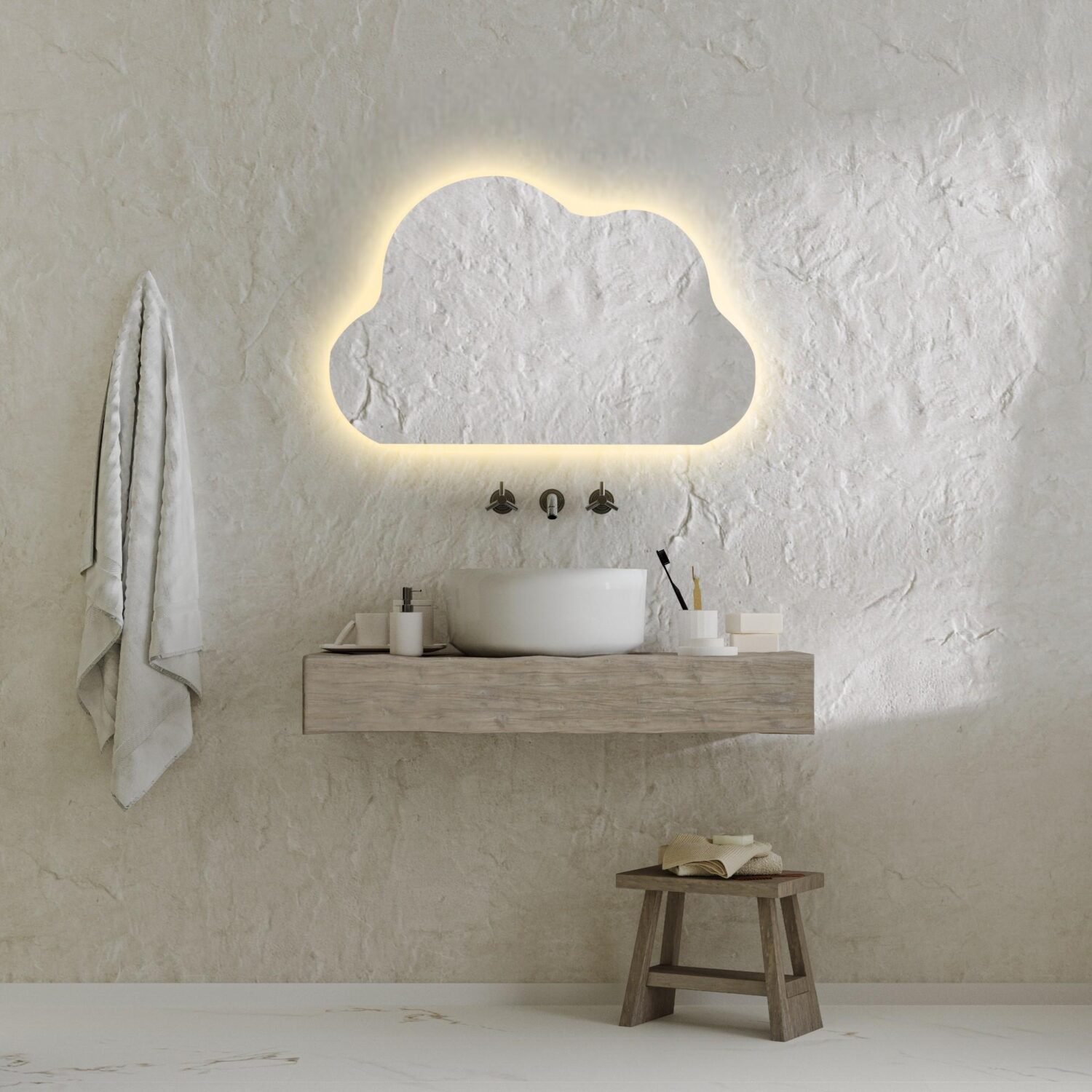 Cloud Shaped Asymmetrical Special Led Mirror, Illuminated Modern Bathroom Mirror, Living Room Design, Aesthetic Entrance Mirror, Home Decor