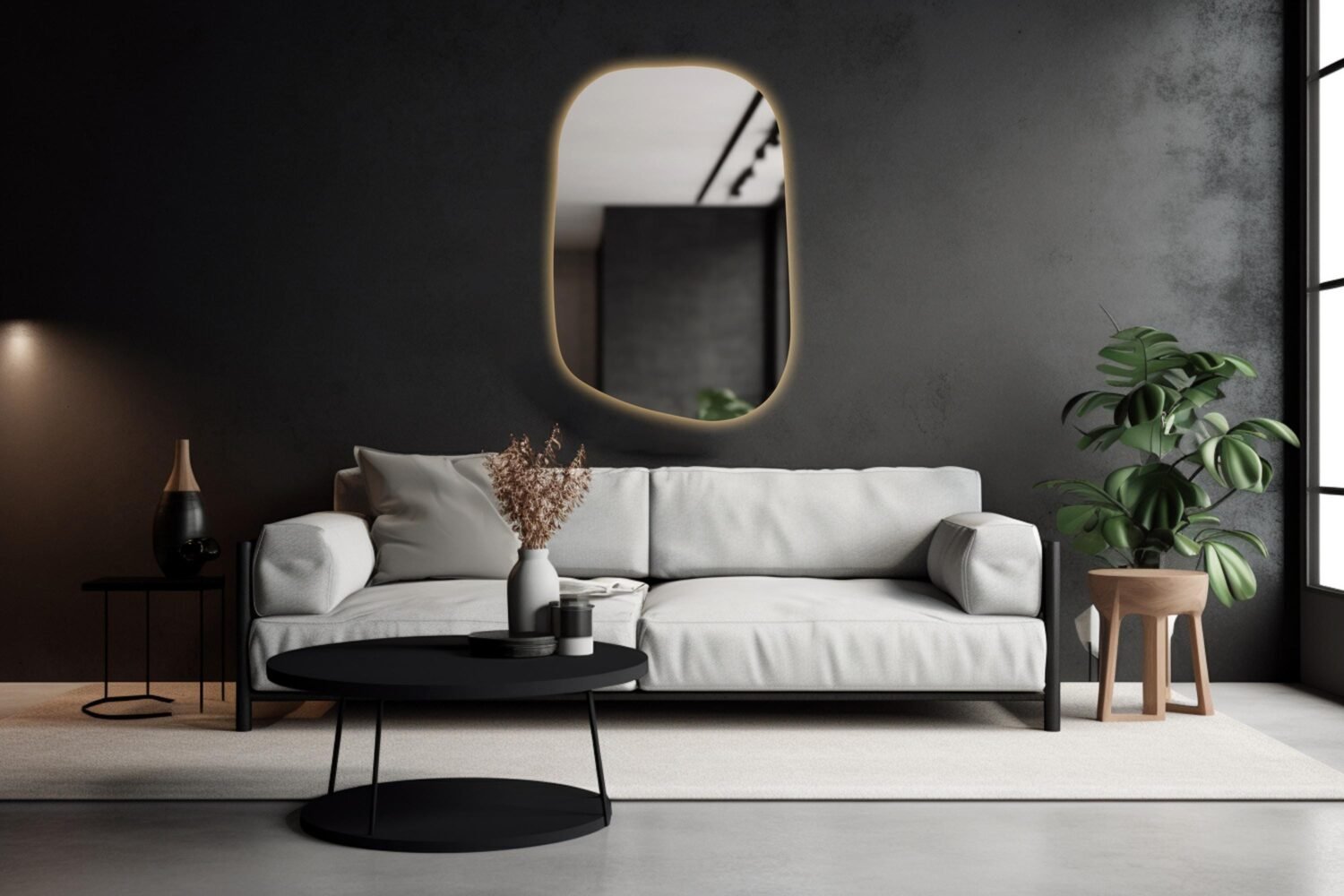 Modern Asymmetrical Led Mirror, Irregular Illuminated Bedroom Mirror, Aesthetic Mirror, Led Bathroom Decor, Elegant Housewarming Gift