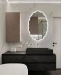 Oval Asymmetrical Led Mirror for Bathroom, Modern Decorative Mirror, Illuminated Modern Bathroom Mirror, Aesthetic Wall Mirror,Light Mirror
