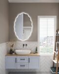 Oval Asymmetrical Led Mirror for Bathroom, Modern Decorative Mirror, Illuminated Modern Bathroom Mirror, Aesthetic Wall Mirror,Light Mirror