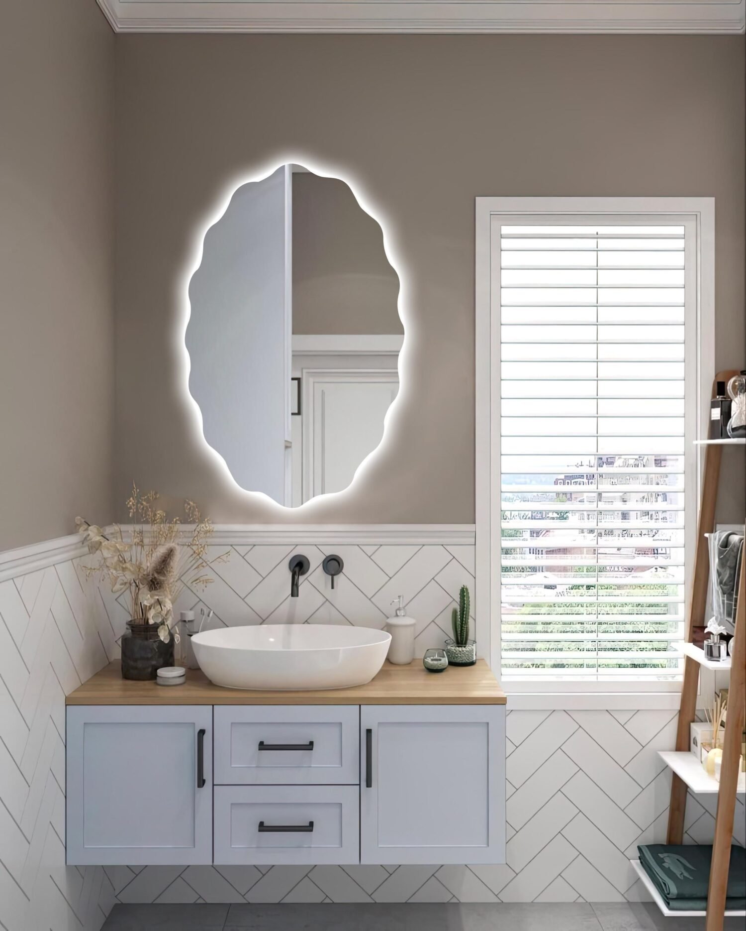 Oval Asymmetrical Led Mirror for Bathroom, Modern Decorative Mirror, Illuminated Modern Bathroom Mirror, Aesthetic Wall Mirror,Light Mirror