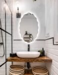 Oval Asymmetrical Led Mirror for Bathroom, Modern Decorative Mirror, Illuminated Modern Bathroom Mirror, Aesthetic Wall Mirror,Light Mirror
