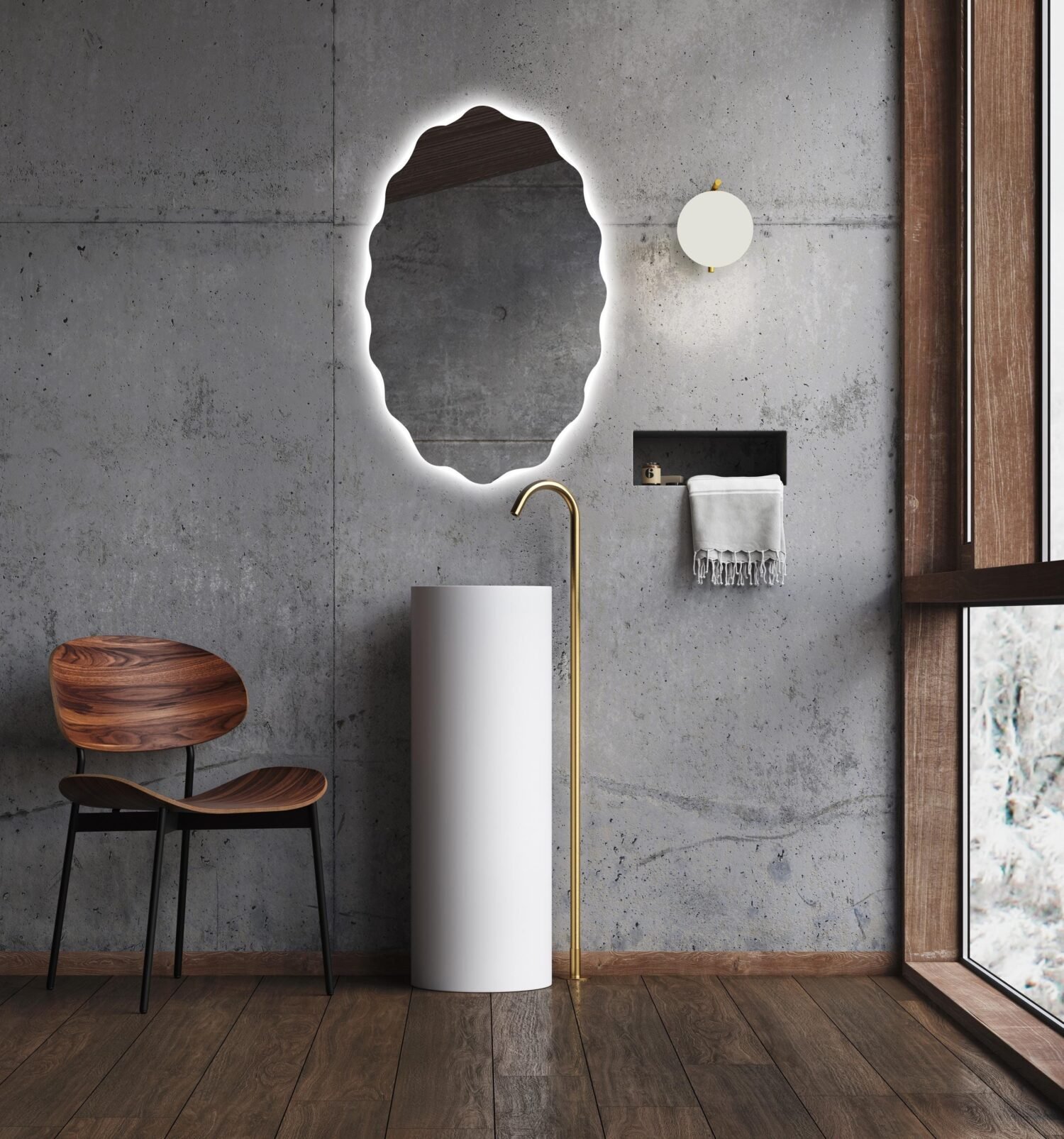 Oval Asymmetrical Led Mirror for Bathroom, Modern Decorative Mirror, Illuminated Modern Bathroom Mirror, Aesthetic Wall Mirror,Light Mirror