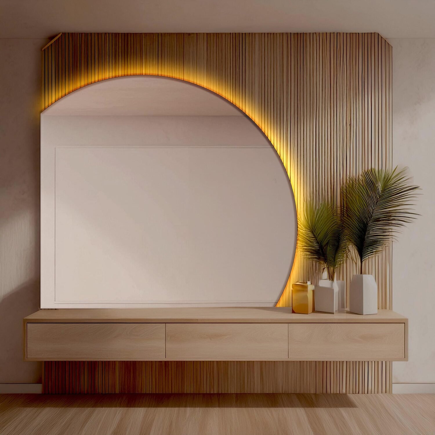 Half Circle Bathroom Led Mirror, Bathroom Backlit Mirror, Asymmetric Entryway Modern Irregular Wall Mirror, Unique Design For Your Bathroom