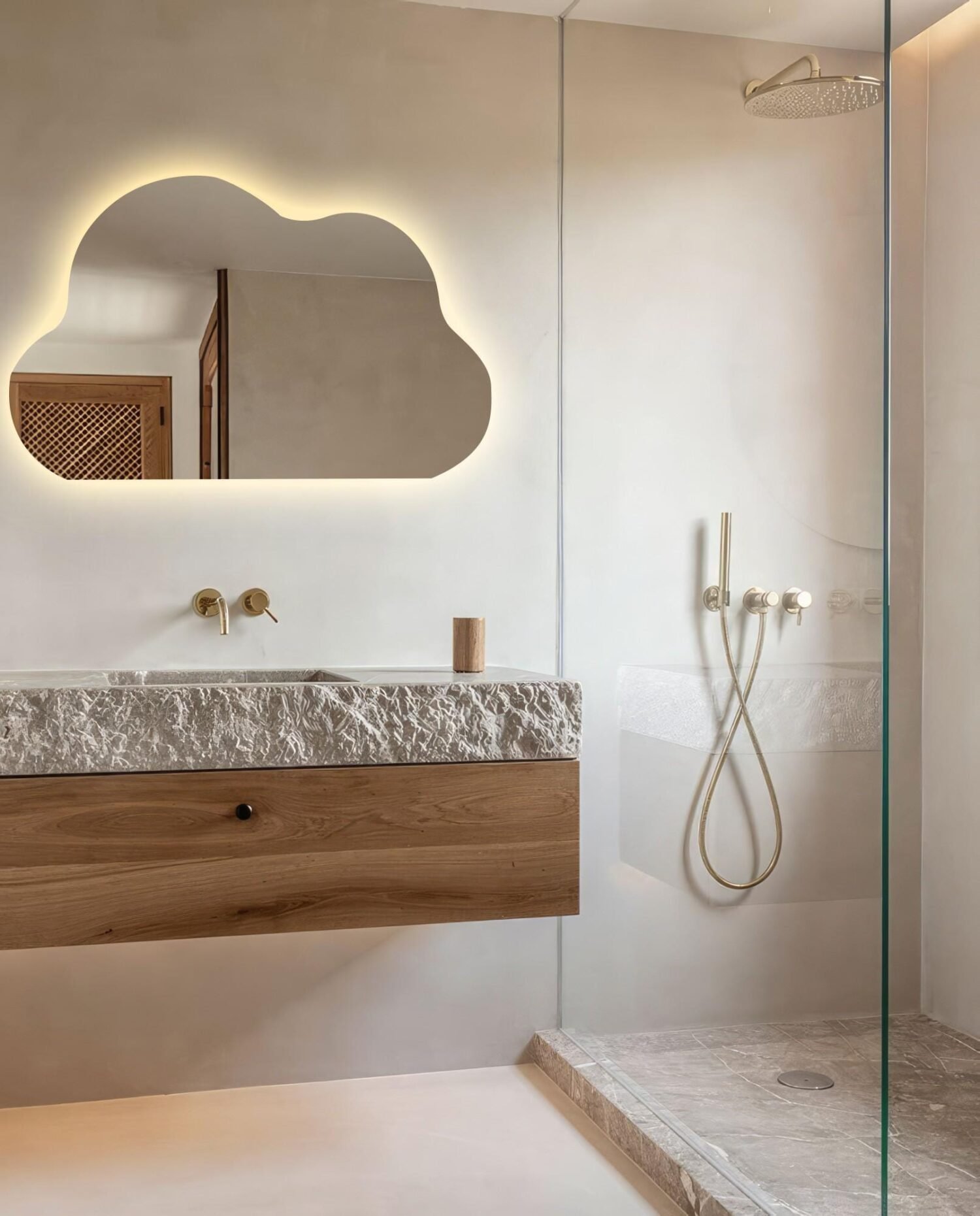 Cloud Shaped Asymmetrical Special Led Mirror, Illuminated Modern Bathroom Mirror, Living Room Design, Aesthetic Entrance Mirror, Home Decor
