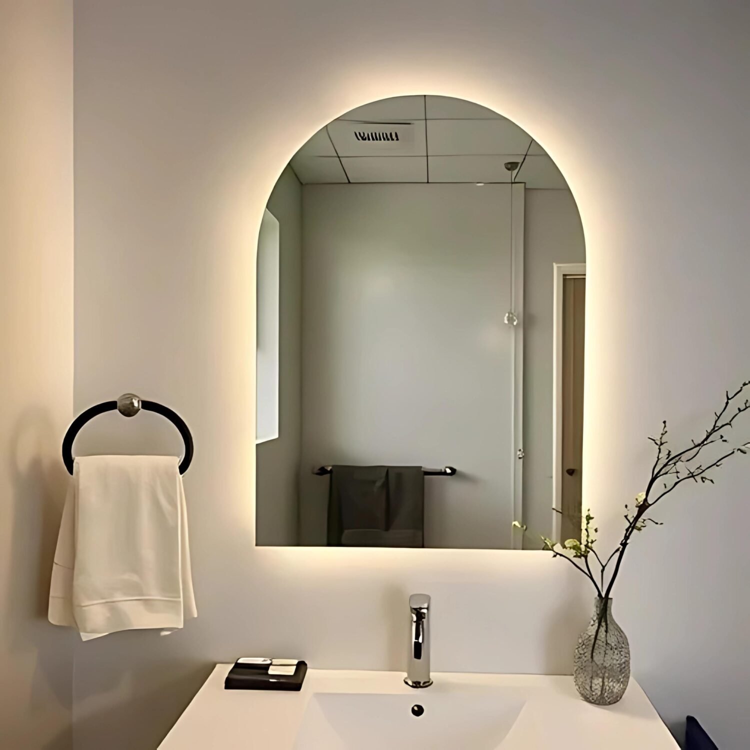 Arched LED Bathroom Mirror - Arch Shape Mirror - Modern Bathroom Toilet Aesthetics LED Mirror - Arched Wall Mirror - Makeup Backlit Mirror