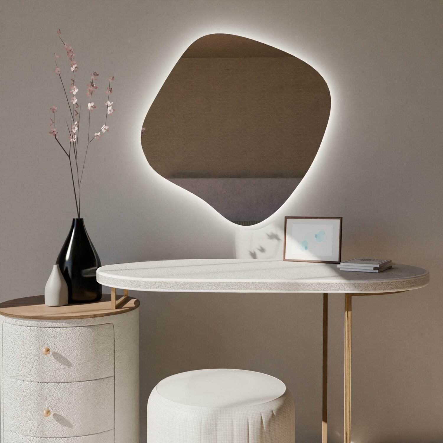 Amara , Asymmetrical,Bathroom, Washbasin Mirror, Led, Decorative Mirror, Led Mirror, Mirror,Touch Led , Touch Switch