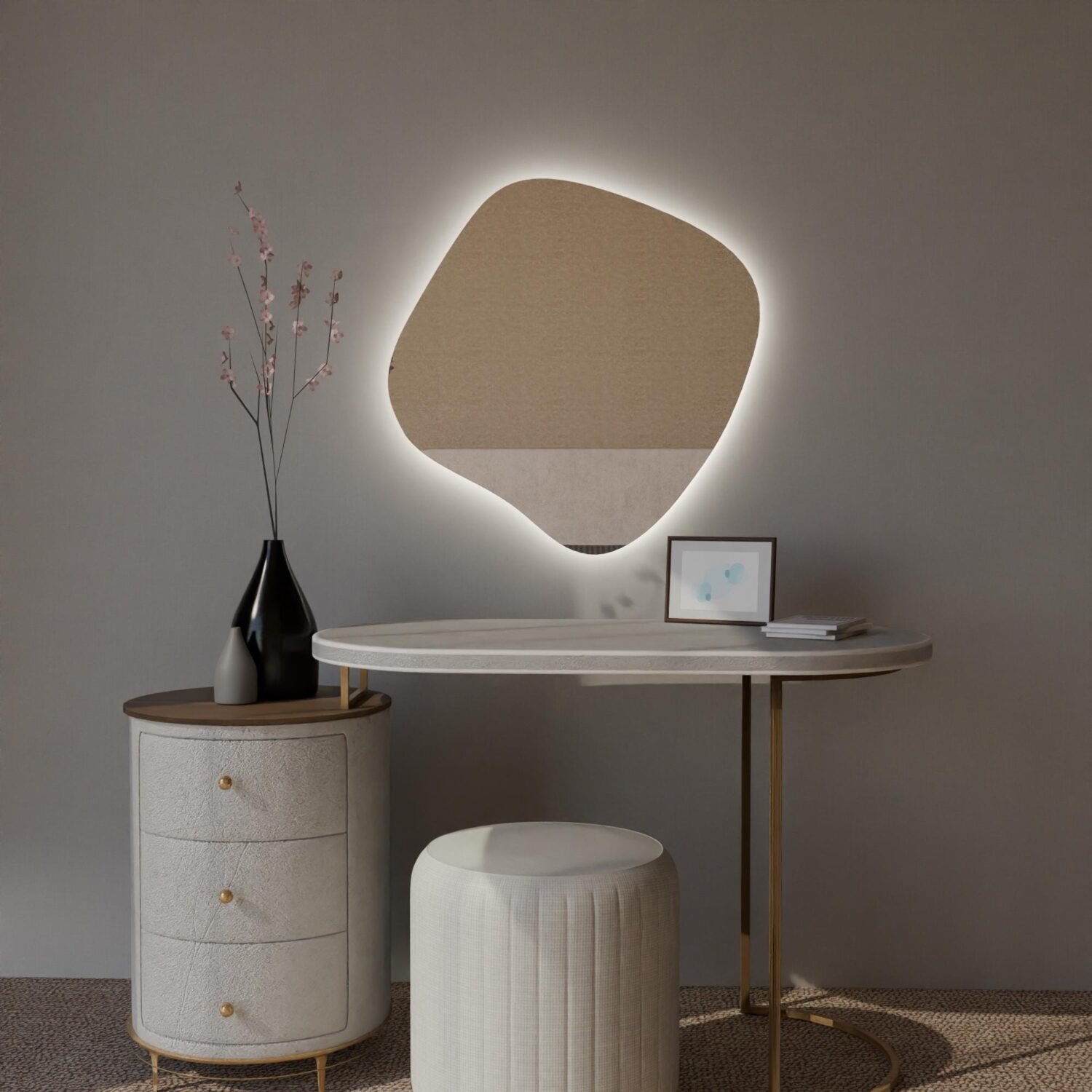 Amara , Asymmetrical,Bathroom, Washbasin Mirror, Led, Decorative Mirror, Led Mirror, Mirror,Touch Led , Touch Switch